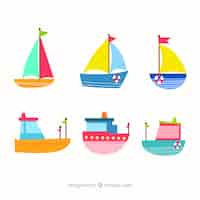 Free vector cute collection of flat boats with different colors