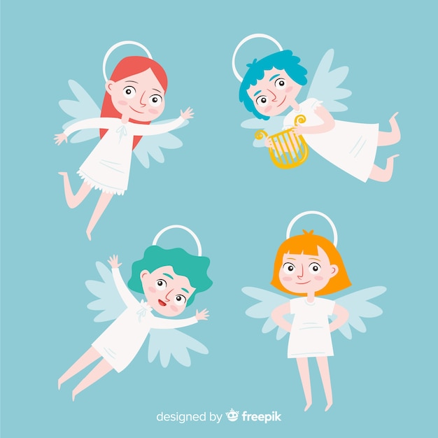 Free vector cute collection of flat christmas angels