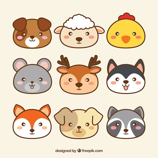 Free vector cute collection of kawaii animals