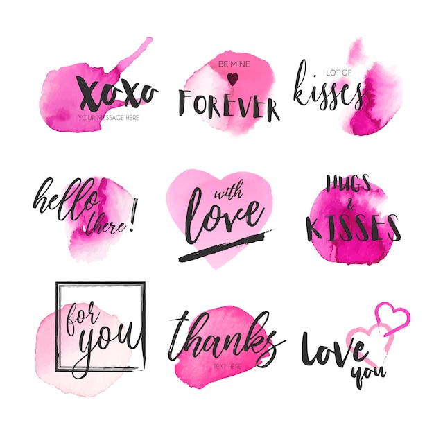 핑크 수채화 밝아진 메시지의 귀여운 컬렉션