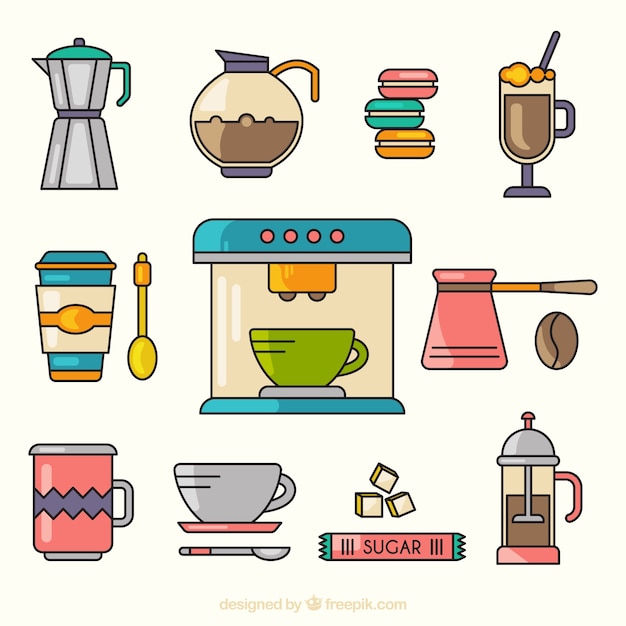 Бесплатное векторное изображение Симпатичные набор элементов кофе