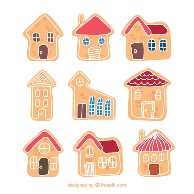 Бесплатное векторное изображение Симпатичная коллекция из девяти пряничных домов