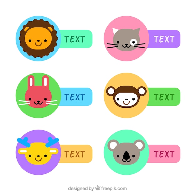 Cute colorful animal labels