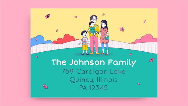 Free vector cute colorful the johnson's family label