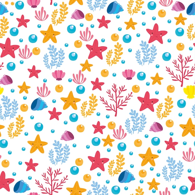 Free vector cute and colorful sea pattern