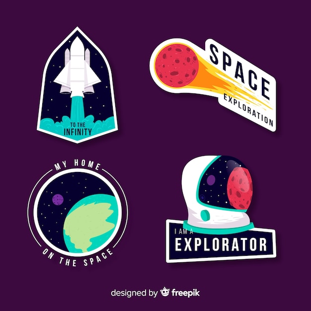 Free vector cute colorful space stickers pack