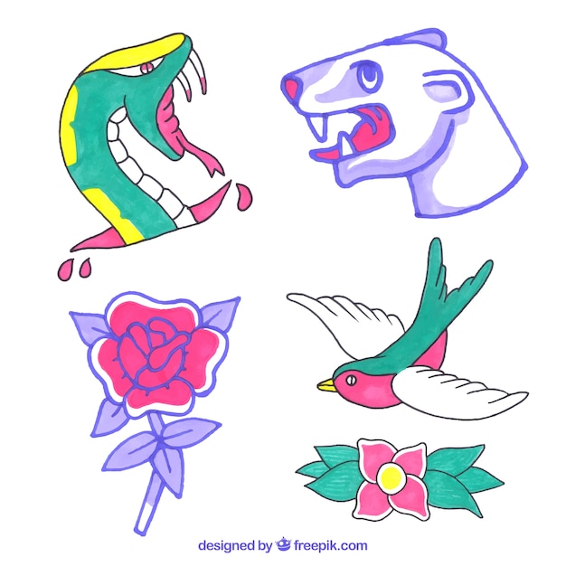 Free vector cute colorful tattoos