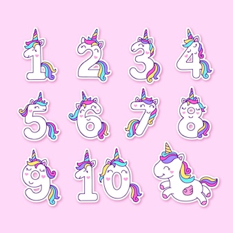 Cute colorfull unicorn numbers
