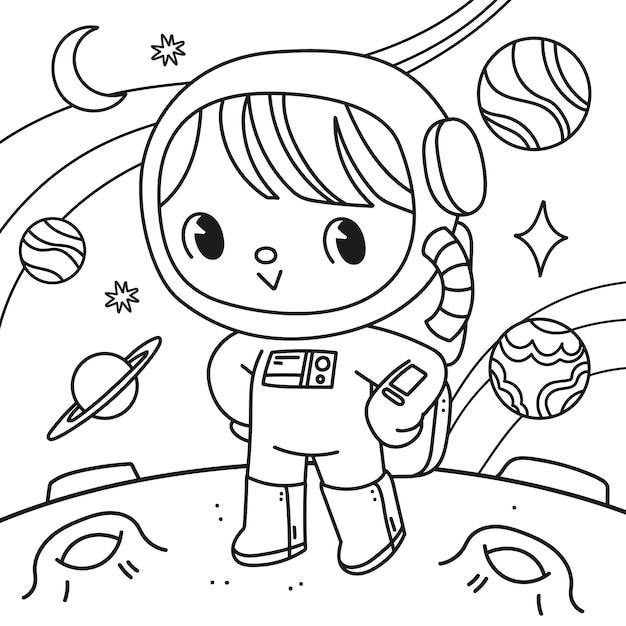 Free vector cute coloring book with astronaut