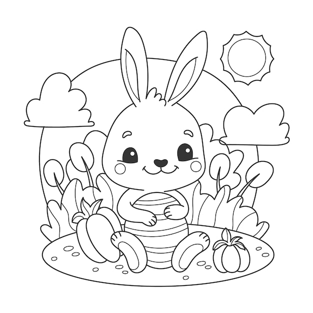 Free vector cute coloring book with bunny