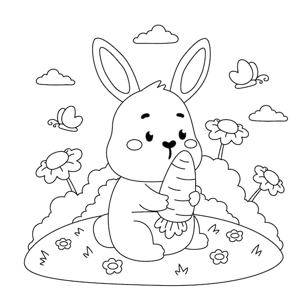 무료 벡터 토끼와 귀여운 색칠하기 책