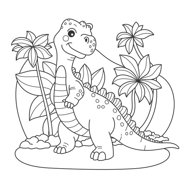Cute coloring book with dinosaur