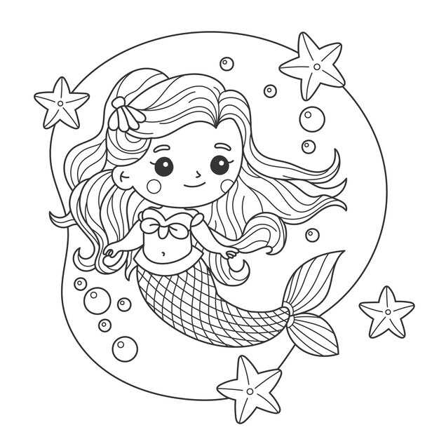 Cute coloring book with mermaid