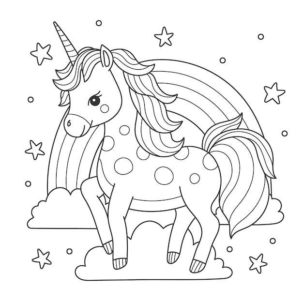 Free vector cute coloring book with unicorn