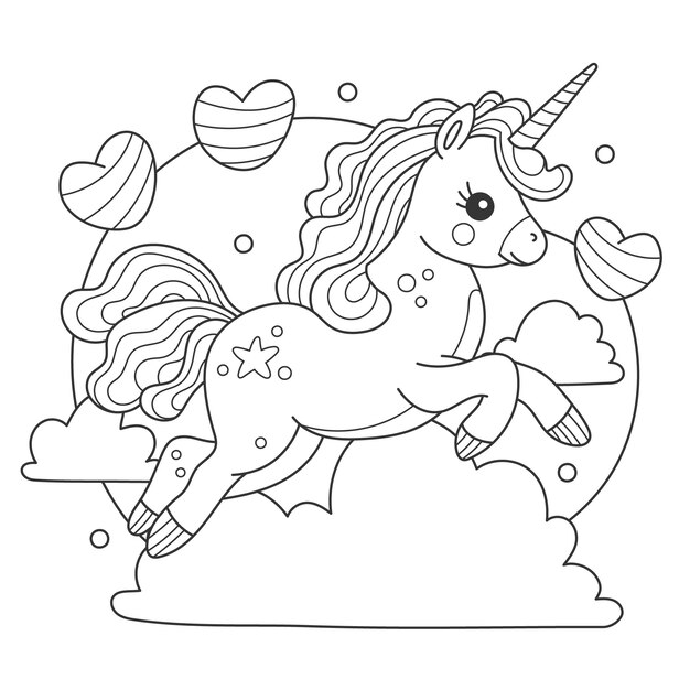 Cute coloring book with unicorn