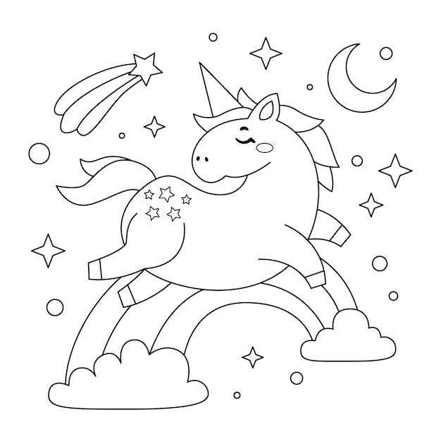 Free vector cute coloring book with unicorn