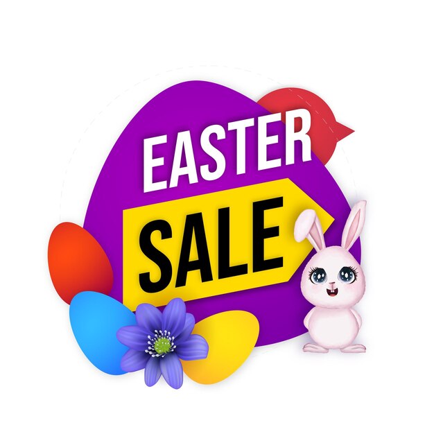 Cute Colourful Happy Easter Sale Poster Banner Background with Eggs Free Vector