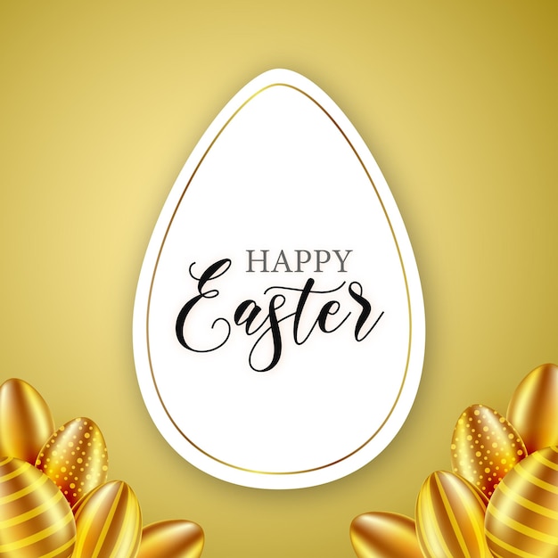 Cute colourful happy easter sale poster banner beige golden background with eggs free vector