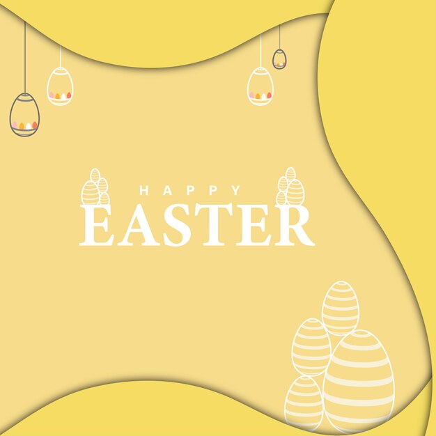 かわいいカラフルなハッピーイースターセールポスターバナーベージュ黄色の背景と卵無料ベクトル