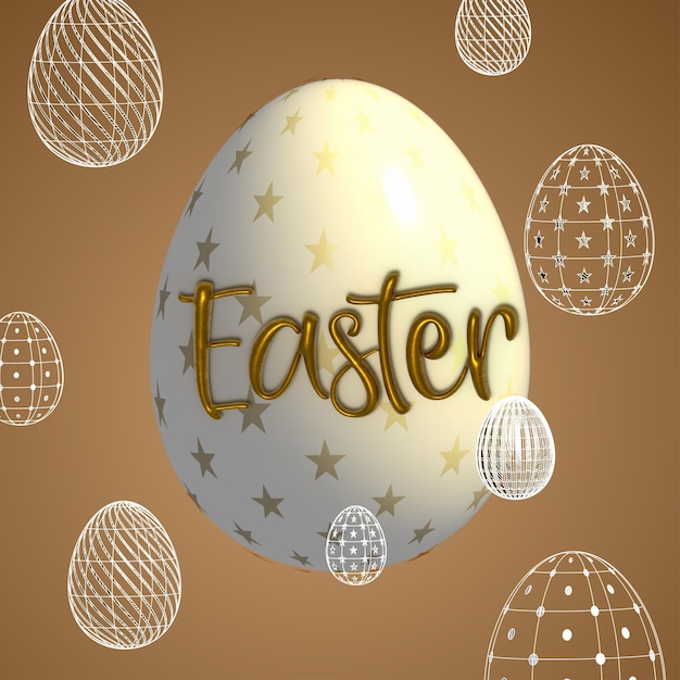 Cute Colourful Happy Easter Sale Poster Banner Brown White Background with Eggs Free Vector