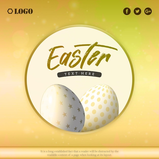 Cute colourful happy easter sale poster banner golden white background with eggs free vector