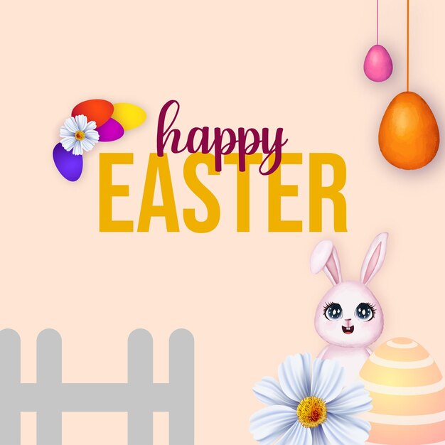 Cute Colourful Happy Easter Sale Poster Banner Light Pink Background with Eggs Free Vector