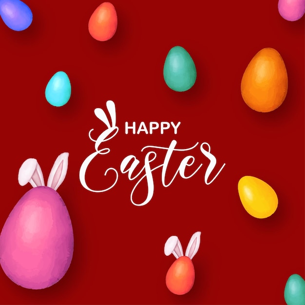 Cute Colourful Happy Easter Sale Poster Banner Maroon Purple Background with Eggs Free Vector