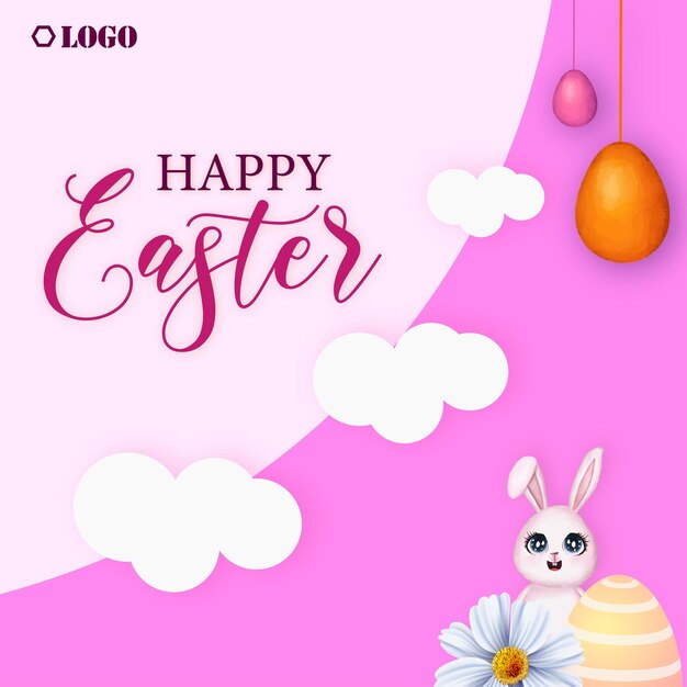 Cute Colourful Happy Easter Sale Poster Banner Pink Purple Background with Eggs Free Vector