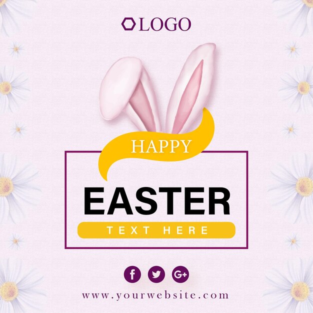 Cute Colourful Happy Easter Sale Poster Banner Pink Yellow Background with Eggs Free Vector