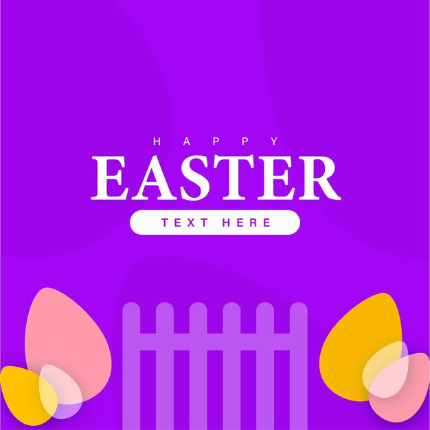 Cute Colourful Happy Easter Sale Poster Banner Purple Yellow Background with Eggs Free Vector