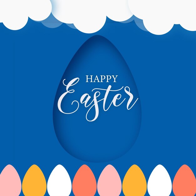 Cute colourful happy easter sale poster banner royal blue background with eggs free vector