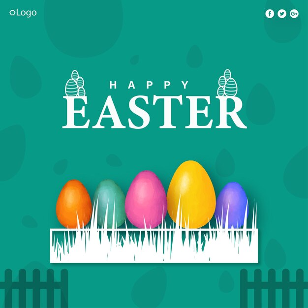 Carino colorato felice pasqua vendita poster banner teal sfondo blu con uova vettore gratuito