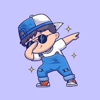 Cute cool boy dabbing pose cartoon vector icon illustration. people fashion icon concept isolated