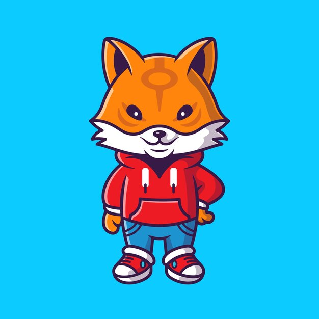 Cute Cool Fox Wearing Jacket Cartoon Vector Icon Illustration. Animal Fashion Icon Concept Isolated Vector. Flat Cartoon Style