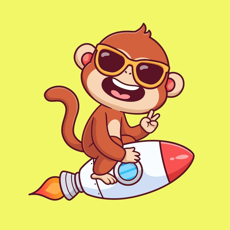 Free Vector cute cool monkey riding rocket with peace hand cartoon vector icon illustration animal science flat