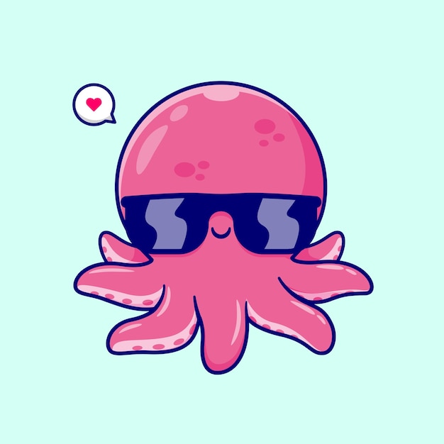 Free vector cute cool octopus wearing glasses cartoon vector icon illustration animal fashion icon isolated flat