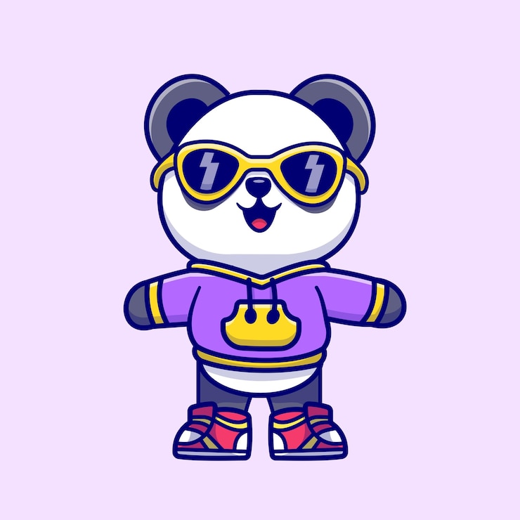 Free Vector cute cool panda wearing hoodie jacket cartoon vector icon illustration. animal nature isolated flat