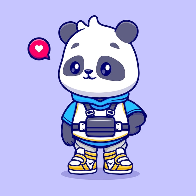 Carino cool panda che indossa felpa con cappuccio e sneaker cartoon icona vettore illustrazione animal fashion icon