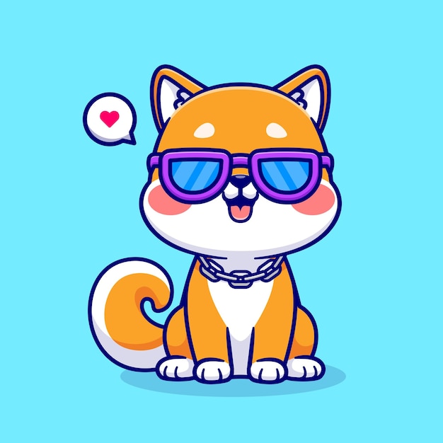 Carino cool shiba inu cane seduto con gli occhiali icona del fumetto illustrazione vettoriale. icona della moda animale