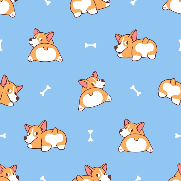 Cute corgi butt  welsh corgi dog looking back seamless pattern