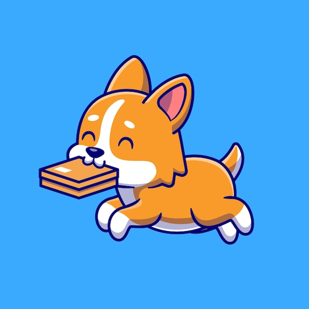 무료 벡터 귀여운 corgi 강아지 배달 상자 패키지 만화 벡터 아이콘 그림입니다. 동물 자연 아이콘 개념 절연 프리미엄 벡터입니다. 플랫 만화 스타일