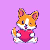 Бесплатное векторное изображение Милая собака корги держит сердце мультфильм