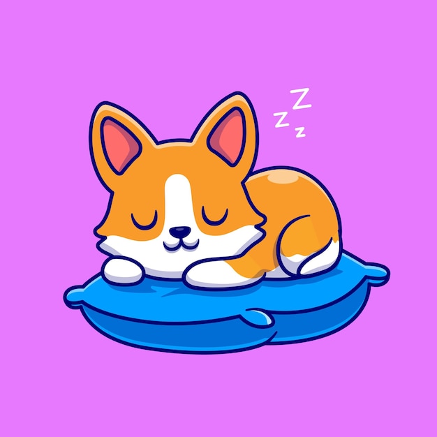 Simpatico cane corgi che dorme sull'icona di vettore del fumetto del cuscino. concetto di icona natura animale isolato vettore premium. stile cartone animato piatto