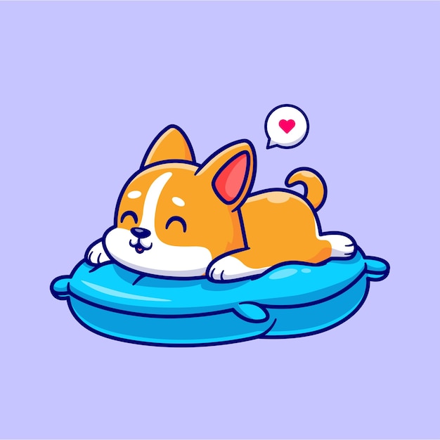 Cute Corgi Dog Sleeping On Pillow Cartoon Vector Icon Illustration. Animal Nature Icon Concept Isolated Premium Vector. Flat Cartoon Style