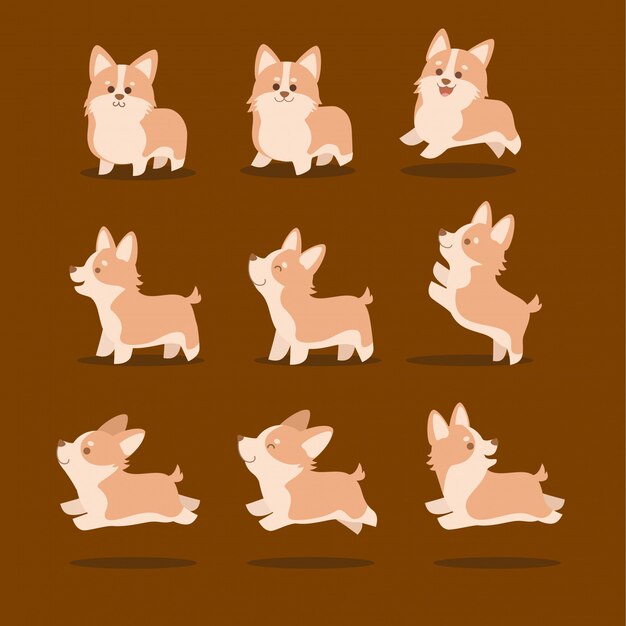 かわいいコーギー犬ベクトルイラストセット プレミアムベクター