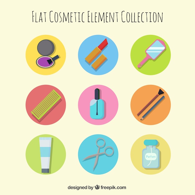 Free vector cute cosmetic elements inside circles in flat design