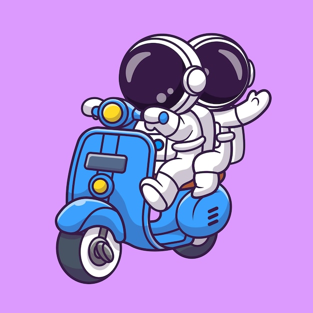 Free vector cute couple astronaut riding scooter cartoon vector icon illustration science technology isoleted