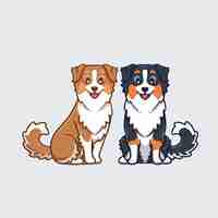 Free vector cute couple australian shepherd dog cartoon vector icon illustration animal nature isolated flat