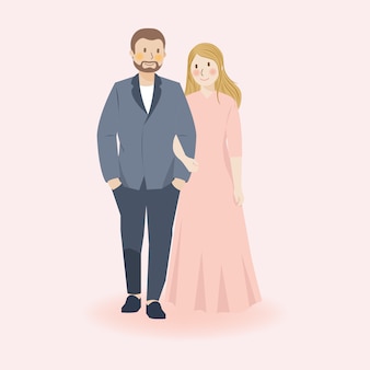 かわいいカップルの肖像画イラスト結婚式招待状保存日付テンプレート プレミアムベクター