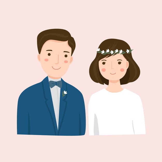 無料のベクター かわいい結婚式カップルイラストコンセプト